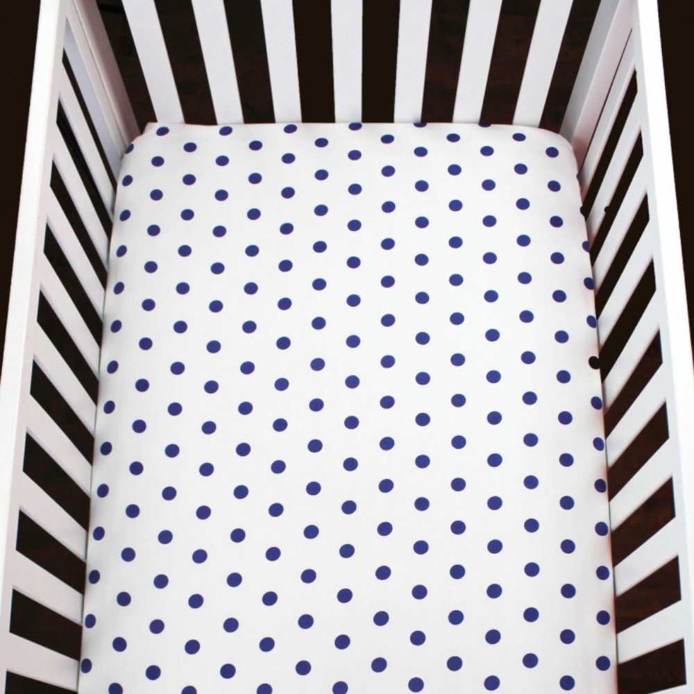 KIDS BEDDING ORGANIC COTTON NAVY POLKA DOTS  CRIB SHEET
